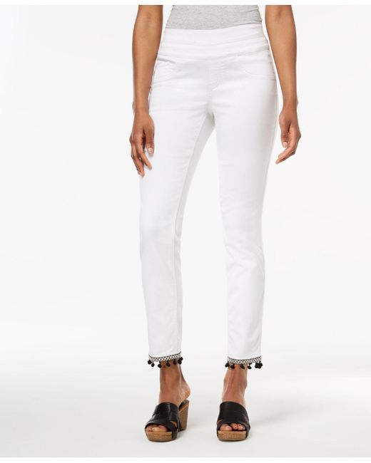 Style & Co. White Comfort-waist Pom-pom-hem Pants, Created For Macy's