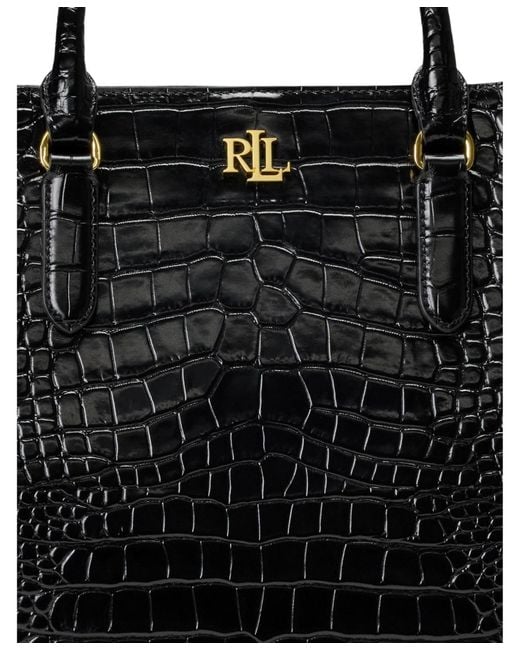 Ralph Lauren Black Marcy Large Embossed Leather Satchel Bag