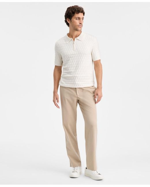 Alfani White Short-sleeve Diamond Zip Polo Sweater for men