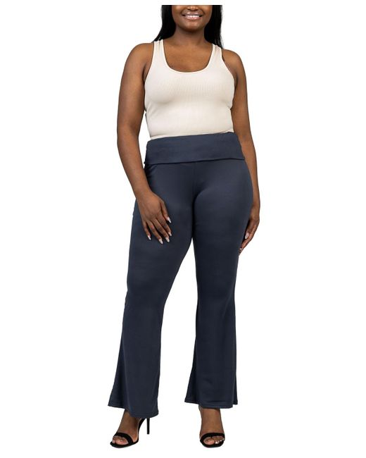 24seven Comfort Apparel Blue Plus Size Bell Bottom Foldover Waist Pants