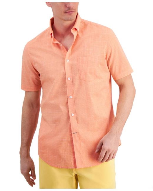 Club Room Orange Texture Check Stretch Cotton Shirt for men