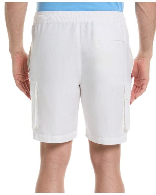 Cubavera White 8" Drawstring Linen Cargo Shorts for men