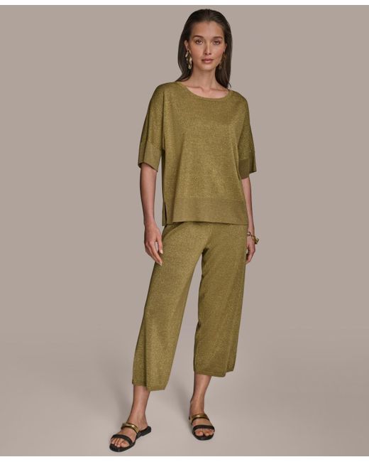 Donna Karan Green Elbow-sleeve Metallic Sweater