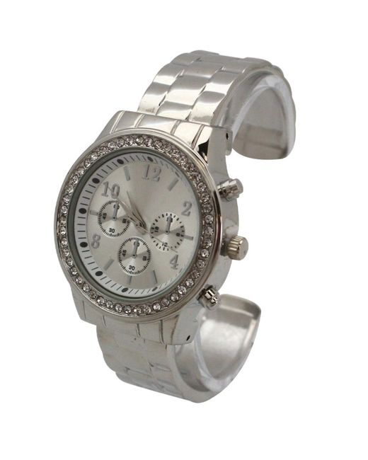 Olivia Pratt Gray Rhinestone Bezel Chronograph Bangle Watch