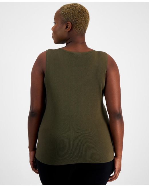 Tahari Green Plus Size V-neck Sleeveless Tank Top