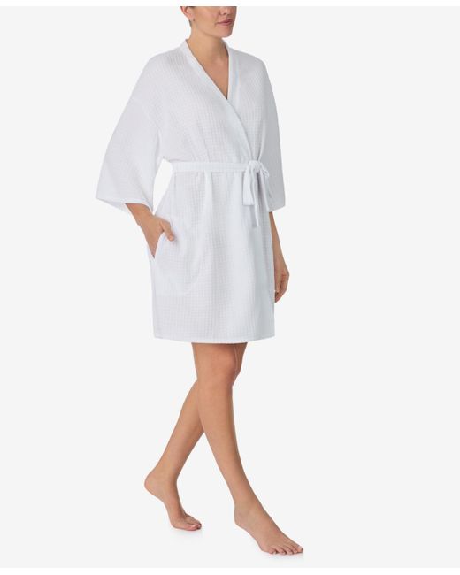 Ellen Tracy White 3/4 Kimono Sleeve Short Robe