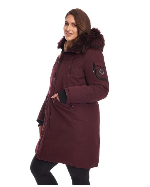 Alpine North Purple Plus Size Laurentian Long Parka Winter With Faux Fur Hood