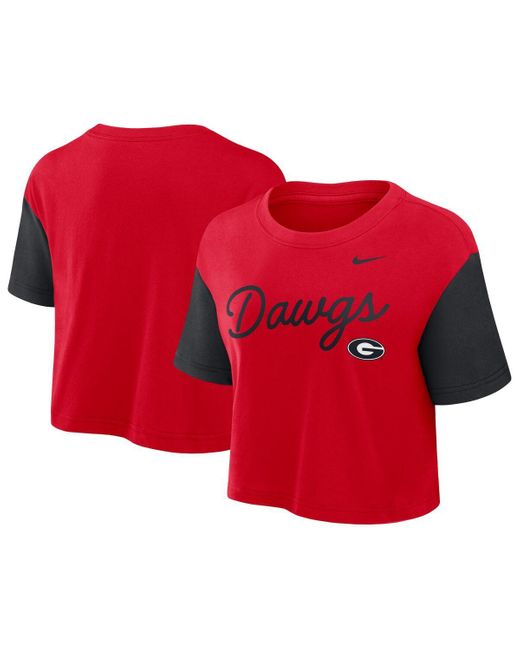 Nike Red Scarlet/black Ohio State Buckeyes Color Block Script Performance Cropped T-shirt