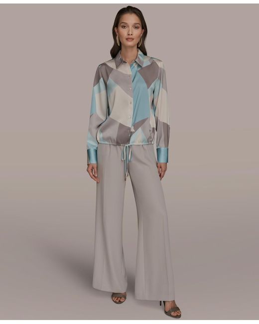 Donna Karan Gray Long-sleeve Drawstring Top