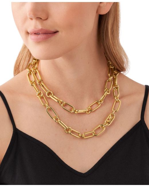 Michael Kors Metallic 14k Gold Plated Empire Chain Double Layer Necklace