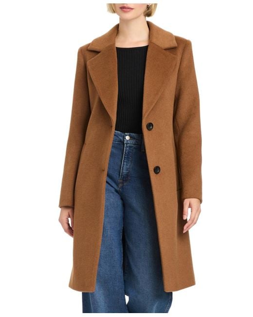 Vince Camuto Brown 38" Single-breasted Wool-blend Boyfriend Coat