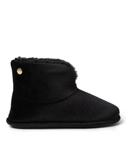 Dearfoams Black Sara Shiny Velour Bootie House Slipper Boot