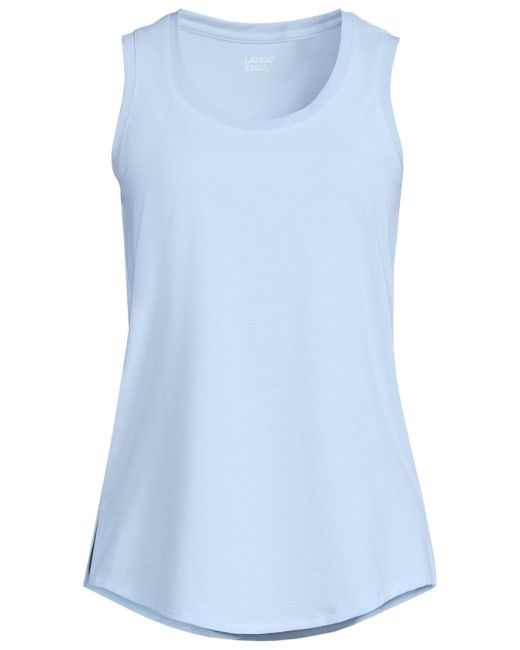 Lands' End Blue Plus Size Sleeveless Power Performance Scoop Neck Curved Hem Tunic Tank