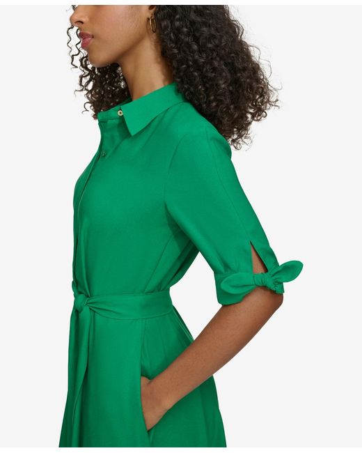 Calvin Klein Tie-sleeve Collared Shirt Dress in Green | Lyst