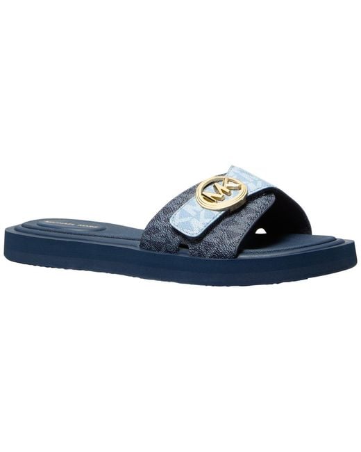 Michael Kors Blue Open Toe Mk Pool Slides Sandals