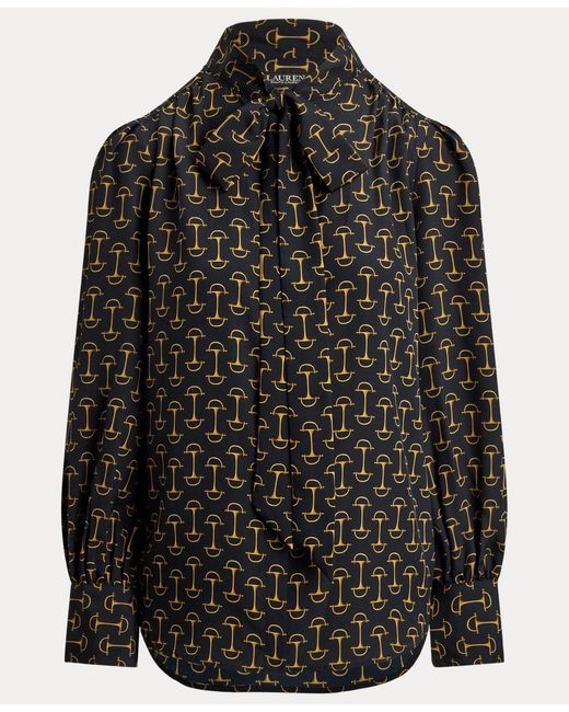 Ralph Lauren Black Geo-print Crepe Tie-neck Blouse
