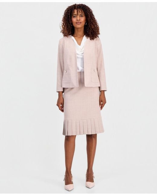 Kasper White Collarless Open-front Jacket