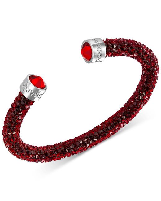 Swarovski Red Silver-tone Black Crystal And Crystaldust Open Cuff Bracelet