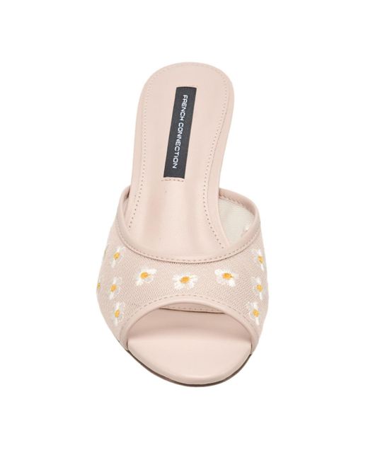 French Connection Pink Nancy Mesh Embroidered Kitten Heel