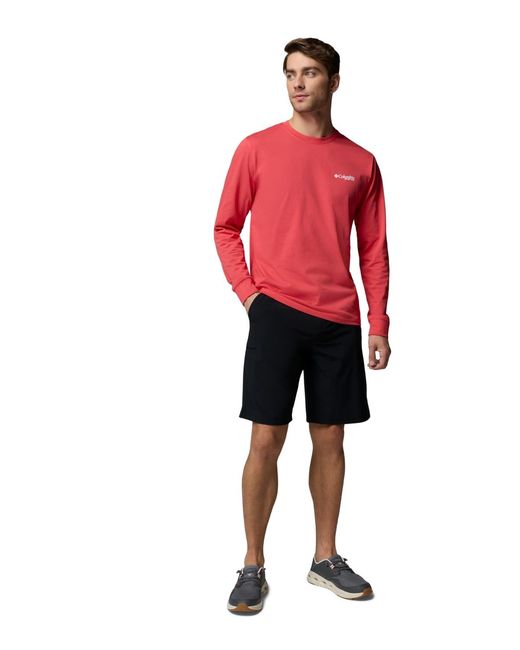 Columbia Red Pfg Yeager Graphic Long-sleeve T-shirt for men