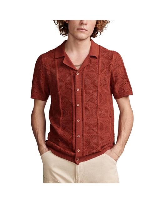 Lucky Brand Natural Crochet Camp Collar Short Sleeve Shirt for men