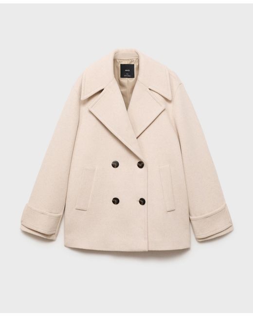 Mango Natural Double-breasted Wool Blend Coat