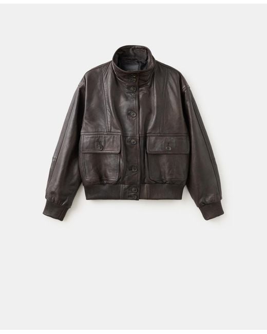 Mango Black Oversize Leather Biker Jacket