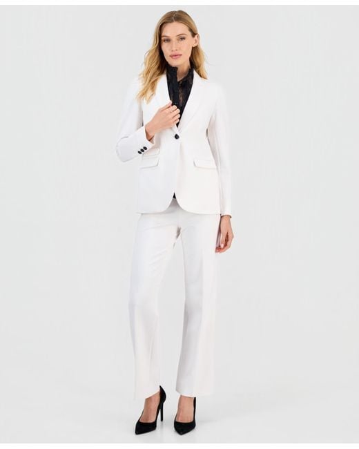 Anne Klein White Notched Collar One-button Blazer