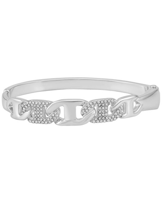 Guess White Glass Stone Chain Link -tone Bangle Bracelet