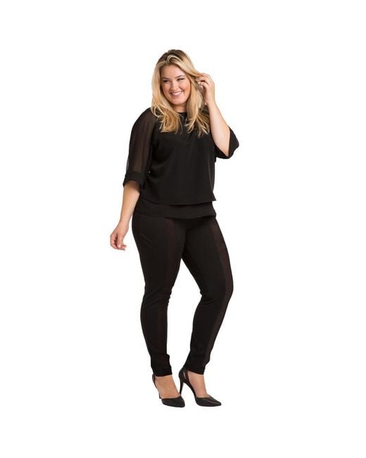 Standards & Practices Black Plus Size Stretch Sheer Panel Ponte legging