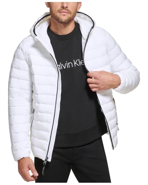 Calvin Klein White Hooded & Quilted Packable Jacket for men