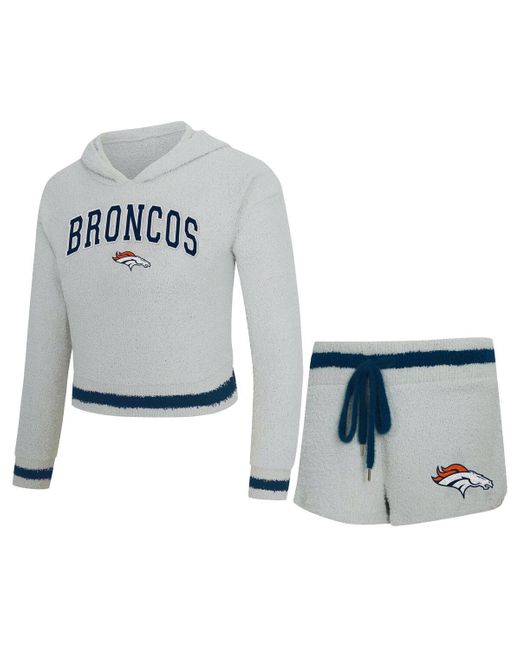 Concepts Sport Blue 2-piece Gray Denver Broncos Whitley Long Sleeve Hoodie Top And Shorts Set
