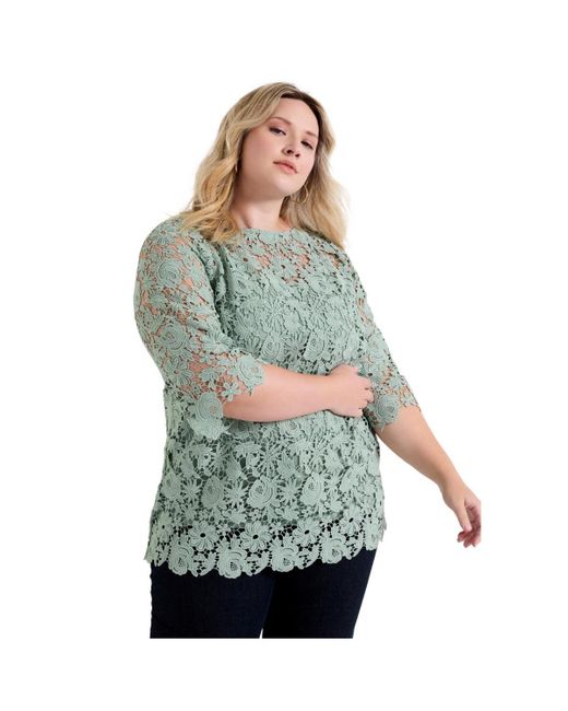 June + Vie Blue June + Vie Plus Size June + Vie Allover Lace Top