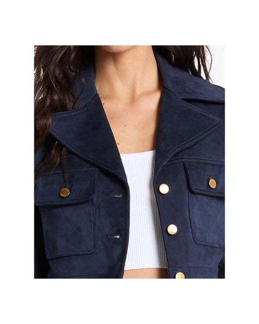 Michael Kors Blue Notch Collar Cropped Jacket