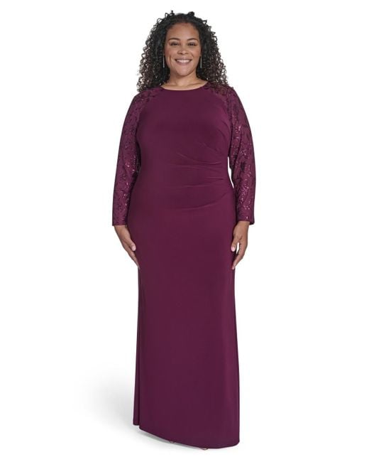 Jessica Howard Women's Purple Plus Size Raglan Sleeve Combo Gown