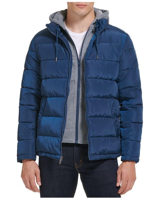 Cole Puffer Jacket With Attached Bib And Hood in Blue for Men