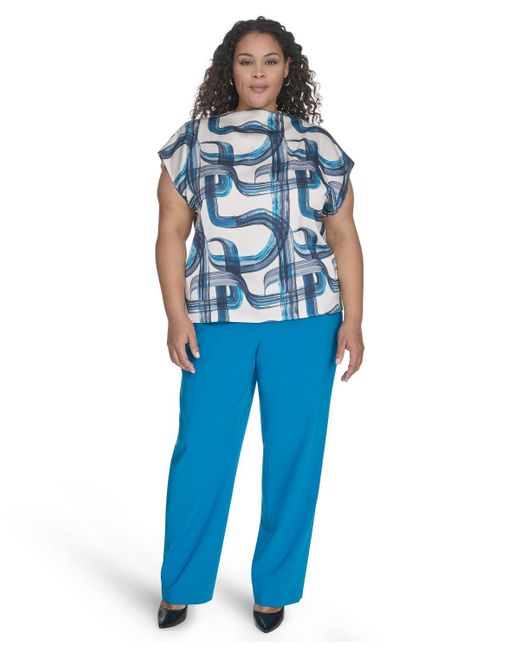 Calvin Klein Blue Plus Size Printed Cap Sleeve Top
