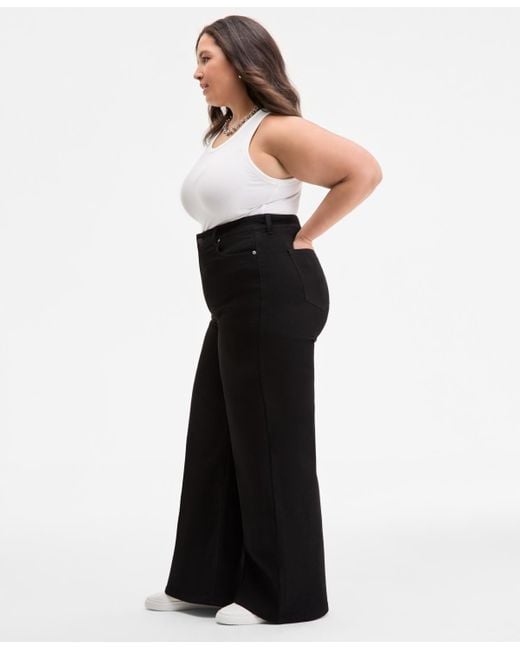 On 34th Black Trendy Plus Size High-rise Wide-leg Jeans