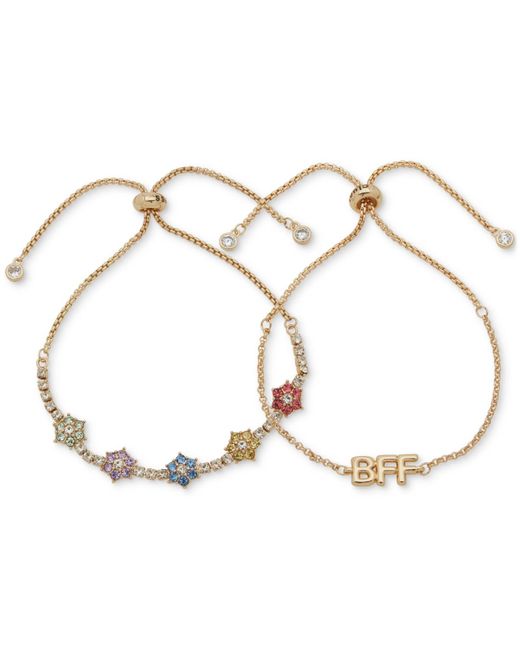 Clueless Metallic Gold-tone 2-pc. Set Bff & Color Crystal Flower Slider Bracelets