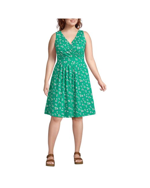 Lands' End Green Plus Size Fit And Flare Dress