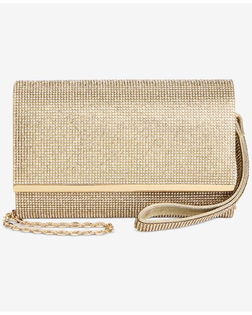 INC International Concepts Natural Caitlin Satin And Crystal Clutch