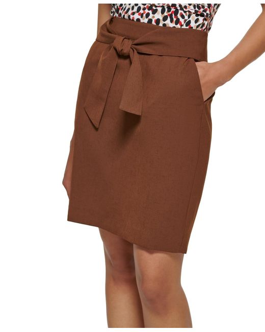 DKNY Brown Petite Tie Front A-line Skirt
