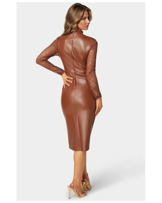 Bebe White Faux Leather Lace Illusion Midi Dress