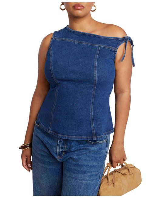 Eloquii Blue Plus Size Asym Denim Top