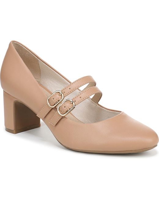 LifeStride Natural True Almond Toe Block Heel Mary Jane Pumps
