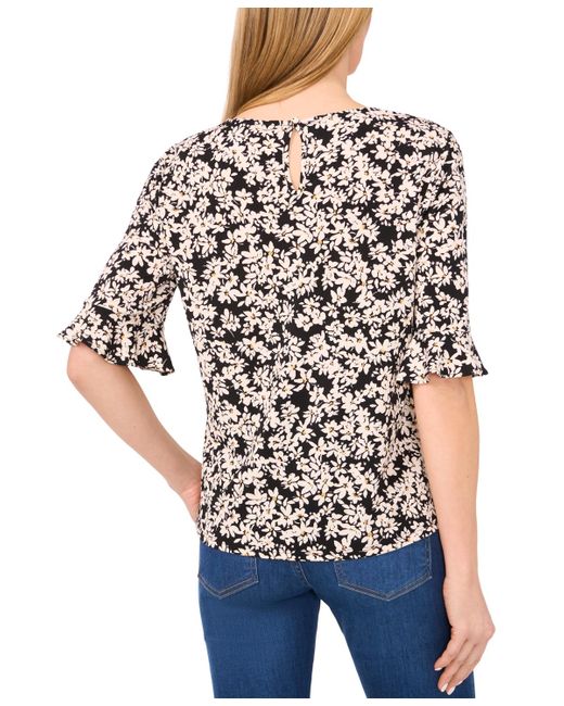 Cece Blue Printed Flutter Sleeve Blouse