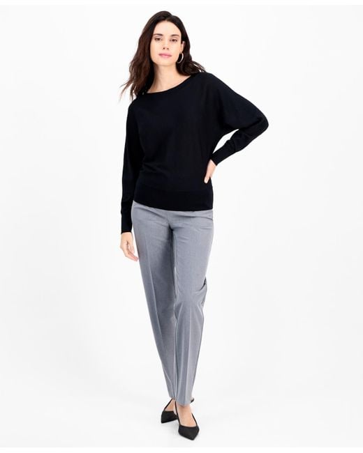 INC International Concepts Black Petite Lightweight Boat-neck Pullover