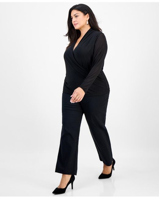 INC International Concepts Black Plus Size Mesh Draped Top
