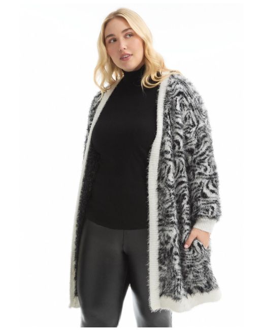 June + Vie Gray June + Vie June + Vie Leopard-print Eyelash Cardigan