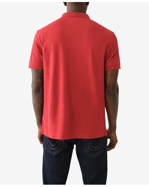 True Religion Red Short Sleeve Relaxed Buddha Patch Polo Shirts for men